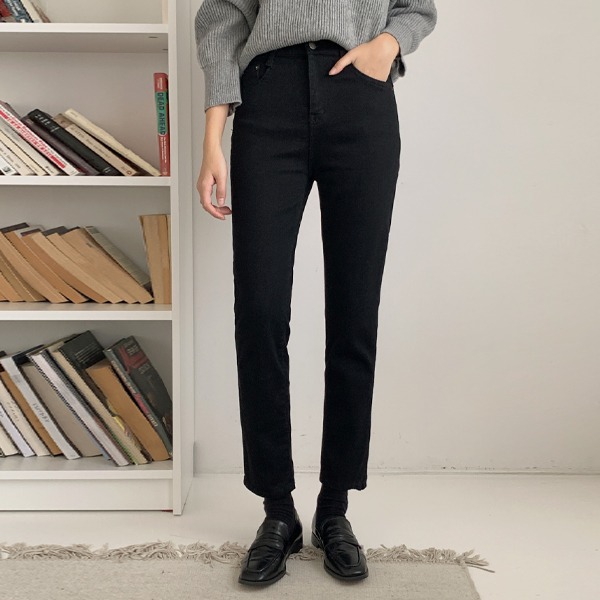 [3천장돌파][XS-L][라이크라][made] Better Jeans (No.139) 발열기모 슬림 스트레이트 [2Types기본/롱(+5cm)] (블랙) (기모팬츠/기모바지/일자바지/스트레이트팬츠/슬림핏/겨울)